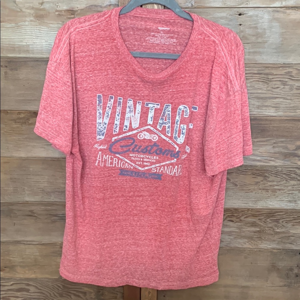 Red Short Sleeve Tee with Vintage Graphic